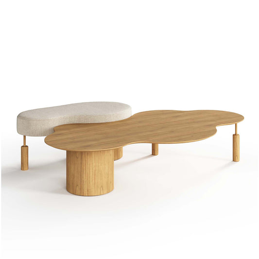 Mesa em Madeira Maciça com Puff - Mesa: 35x160x90cm - Puff: 45x95x55cm