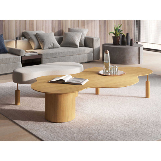 Mesa em Madeira Maciça com Puff - Mesa: 35x160x90cm - Puff: 45x95x55cm