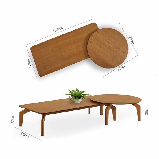 Conjunto de Mesas de Centro - Medidas (AxLxP) 30x135x60 - 35x75x75cm