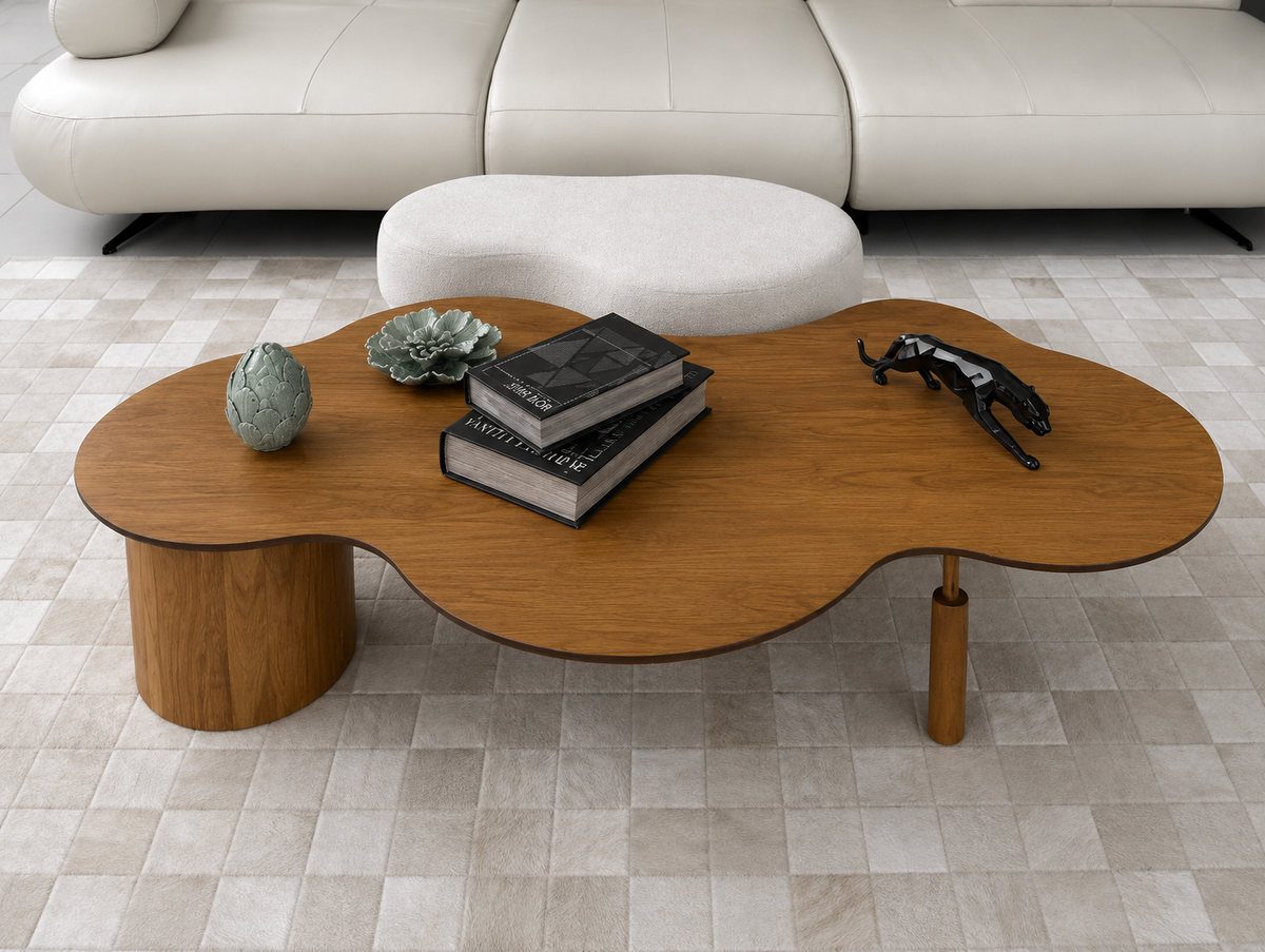 Mesa em Madeira Maciça com Puff - Mesa: 35x160x90cm - Puff: 45x95x55cm